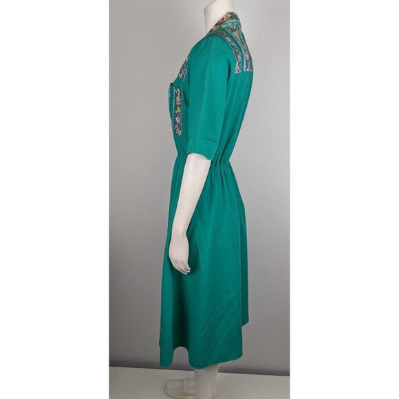 VINTAGE WOMEN'S GREEN FLORAL PRINT SHIRT DRESS - TAP&CO - SIZE 6P - Picture 8 of 14